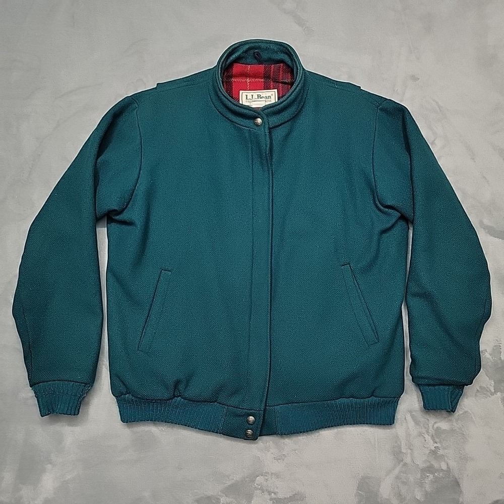 Vintage L.L. Bean Jacket Mens Large Teal Thinsulate Wool Bomber Made In USA